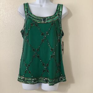 NWT Green Sequin Beaded Glamorous 20s Retro Holiday Blouse Christmas Party XL